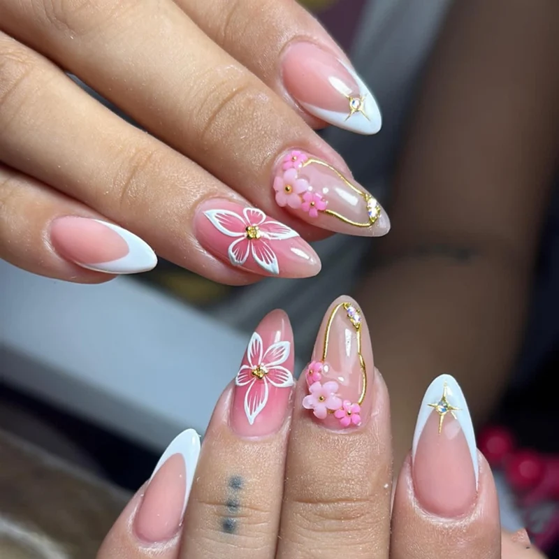 Artful Nail Extensions with Floral Accents Stornfield
