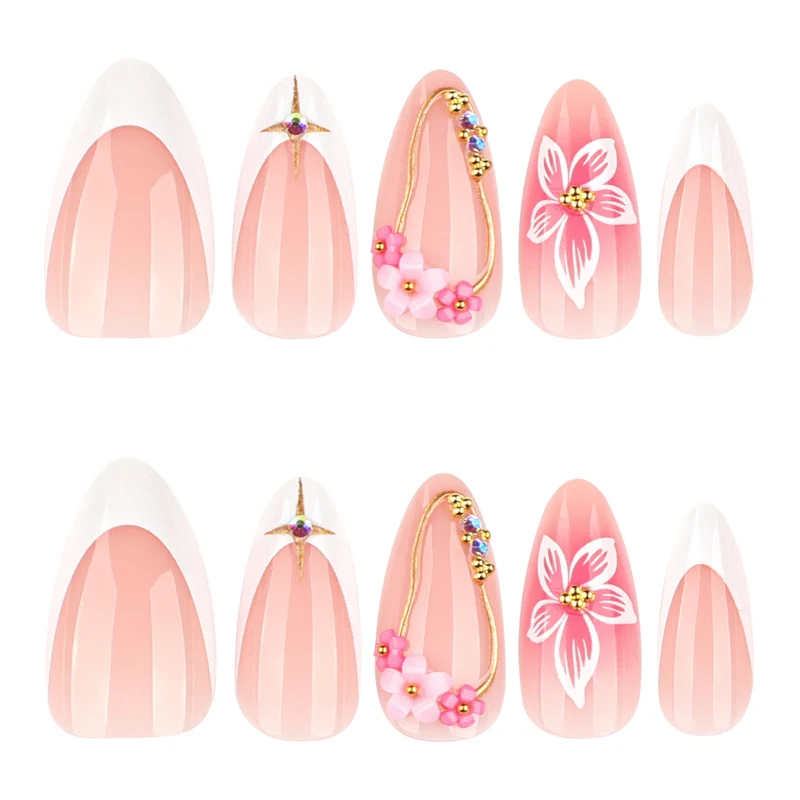 Artful Nail Extensions with Floral Accents Stornfield