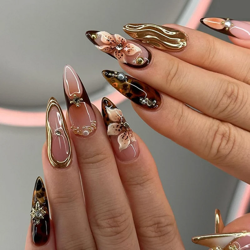 Artful Nail Extensions with Floral Accents Stornfield