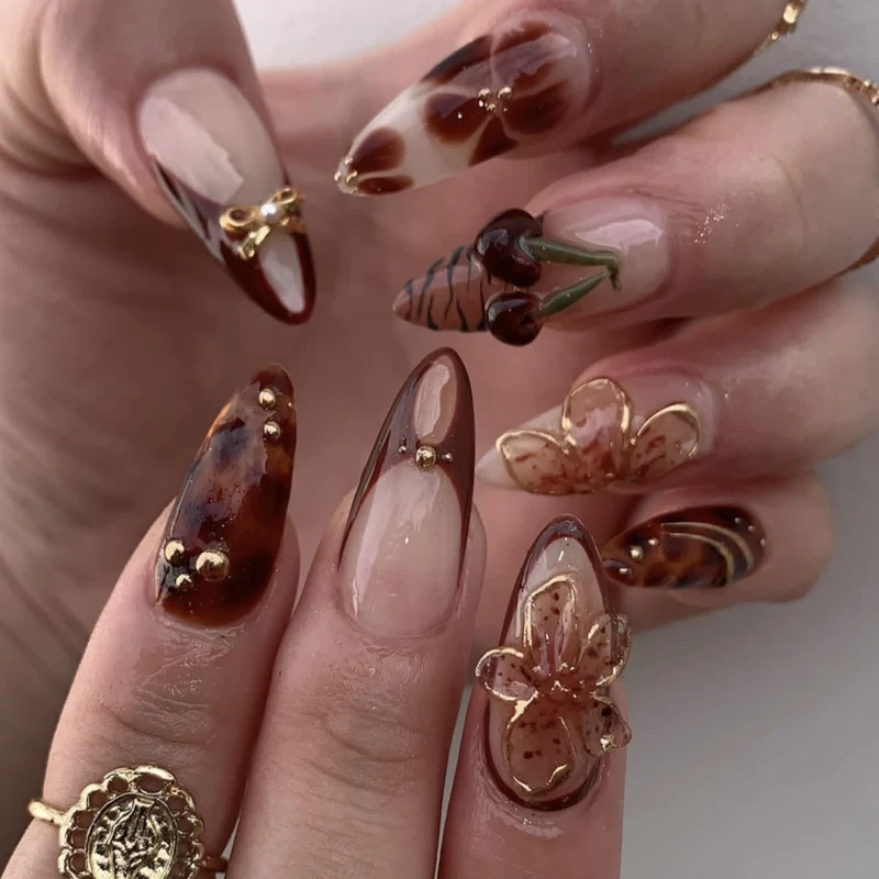 Artful Nail Extensions with Floral Accents Stornfield