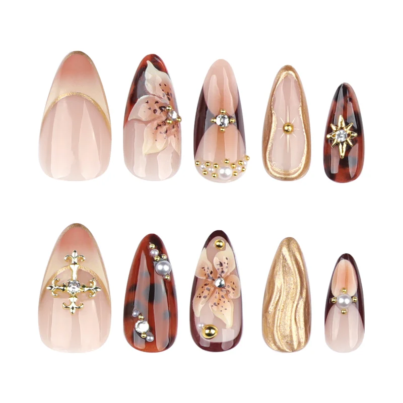 Artful Nail Extensions with Floral Accents Stornfield