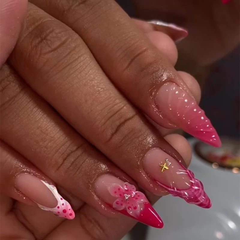 Artful Nail Extensions with Floral Accents Stornfield