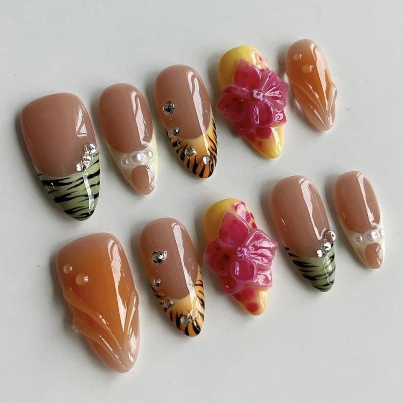 Artful Nail Extensions with Floral Accents Stornfield