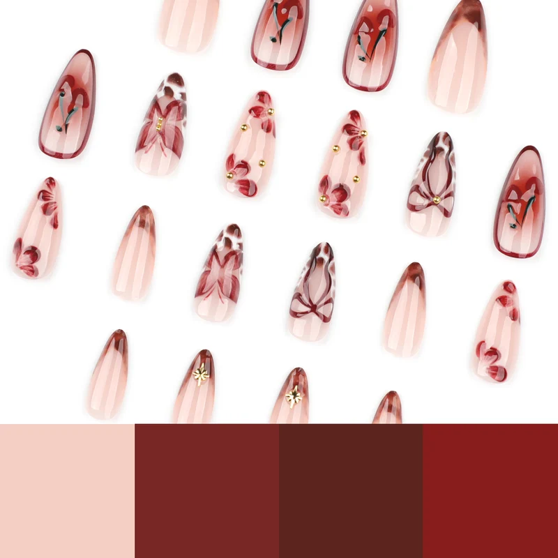 Artful Nail Extensions with Floral Accents Stornfield