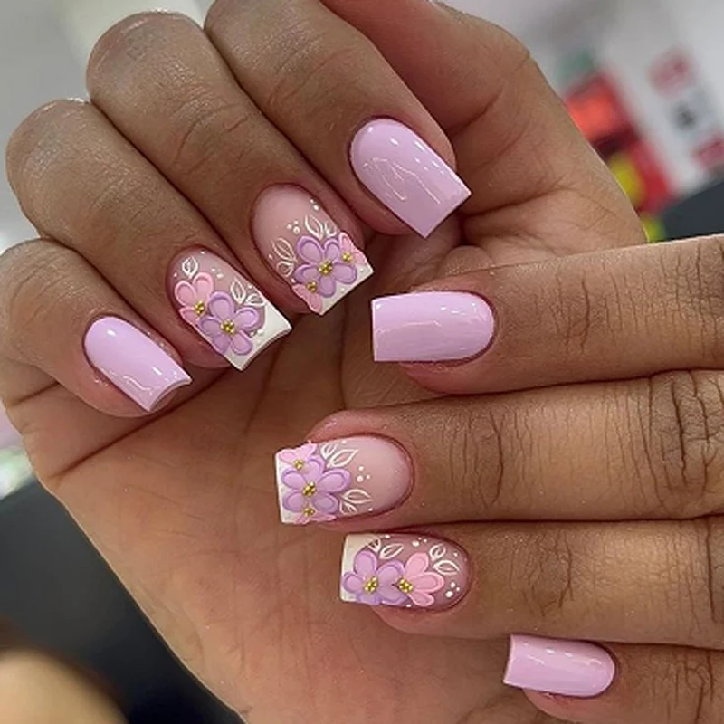 Artful Nail Extensions with Floral Design Stornfield