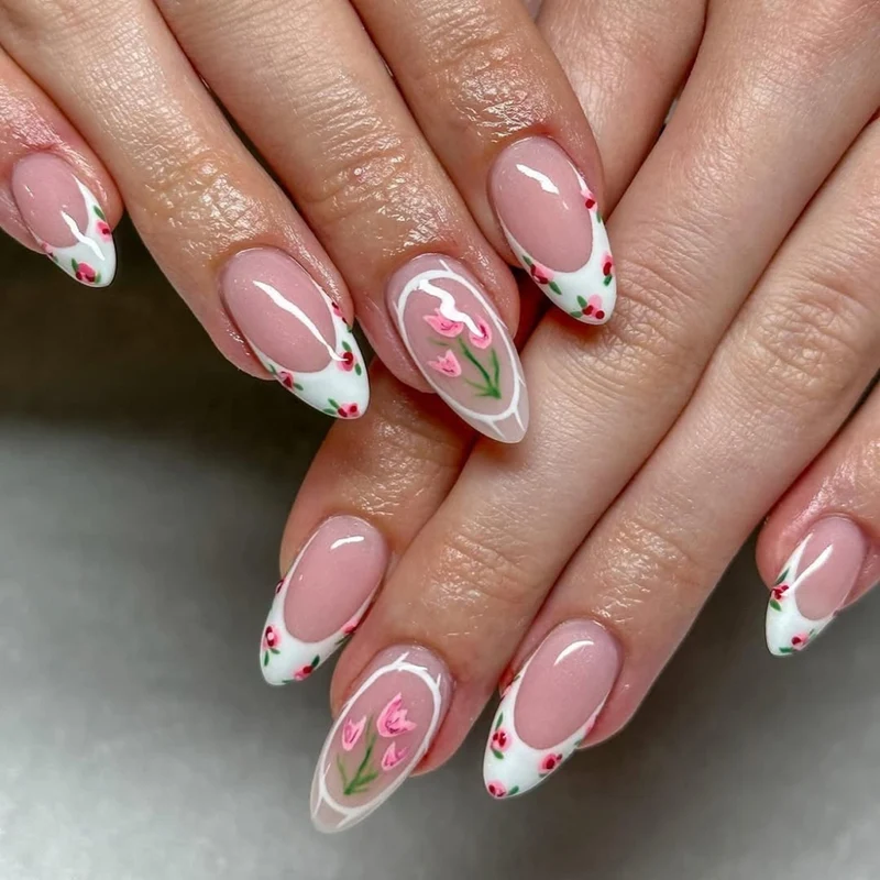 Artful Nail Extensions with Floral Design Stornfield