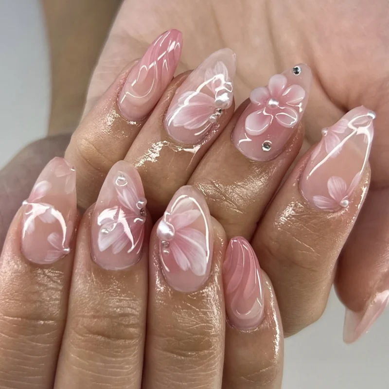 Artistic Nail Extensions with Floral Design Stornfield
