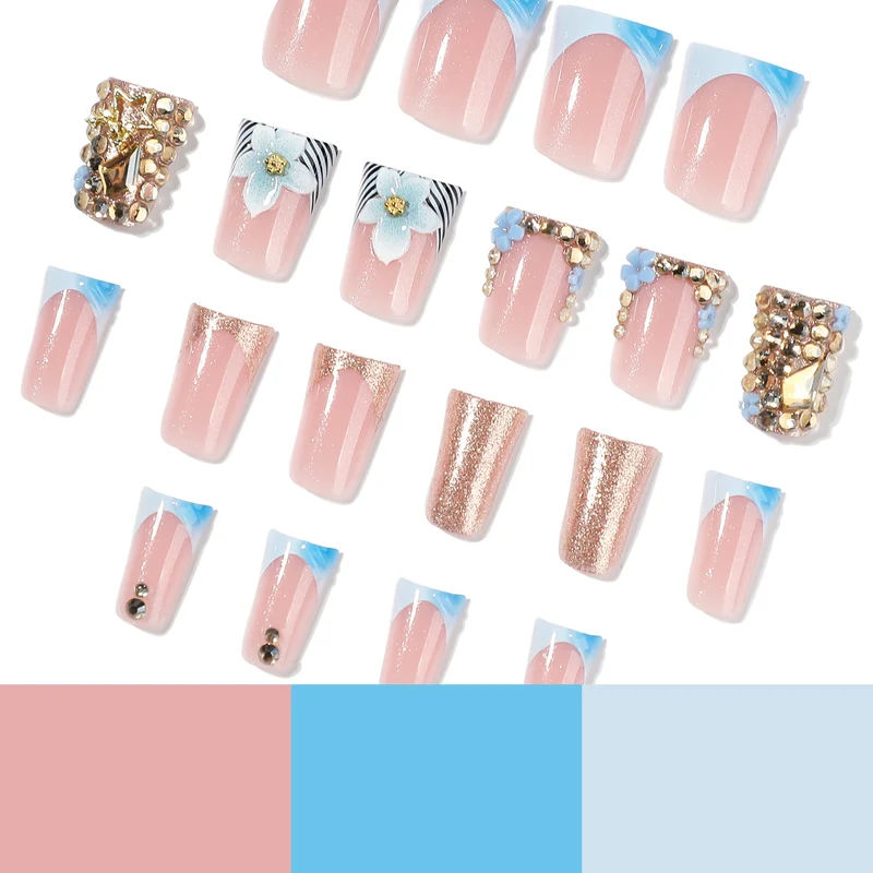 Artful Nail Extensions with Floral Design and Glitter Stornfield