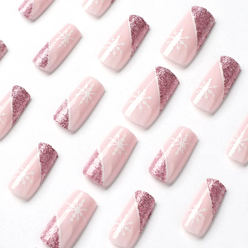 Artful Nail Extensions with Festive Glitter and Snowflake Design Stornfield