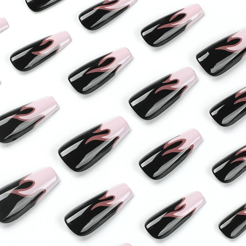 Artistic nail extensions with gradient and flame design Stornfield