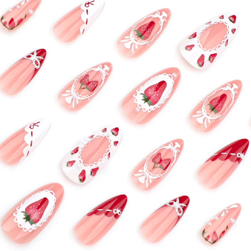 Artful nail extensions with strawberry motifs Stornfield