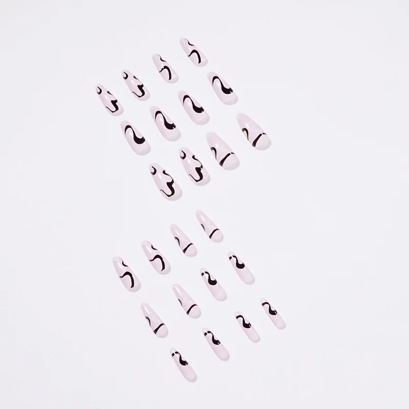 Artful nail extensions with elegant curved patterns Stornfield
