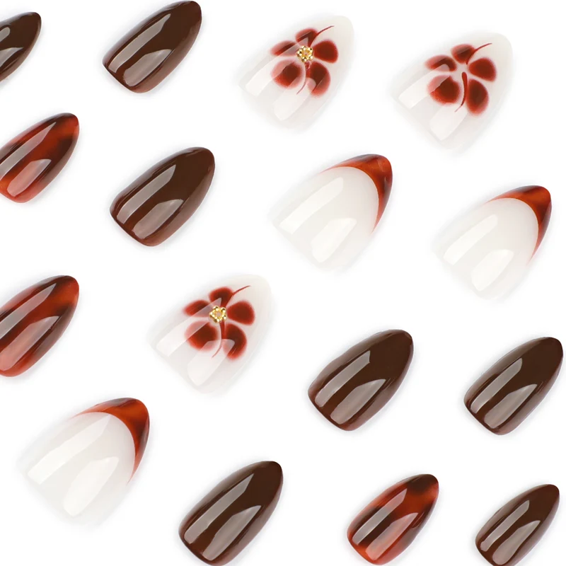 Artful Nail Extensions with Elegant Floral and Glossy Design Stornfield