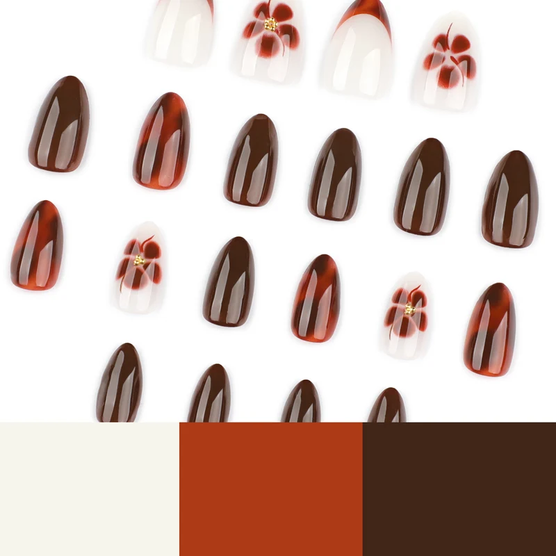 Artful Nail Extensions with Elegant Floral and Glossy Design Stornfield
