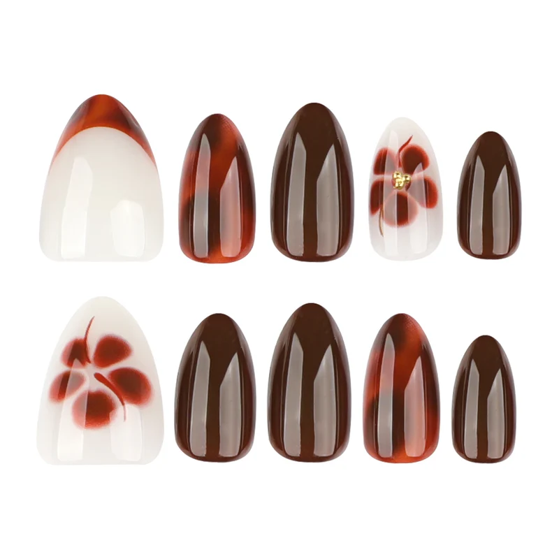 Artful Nail Extensions with Elegant Floral and Glossy Design Stornfield