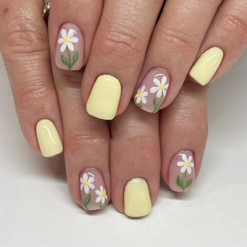 Artful nail extensions with elegant flower design Stornfield