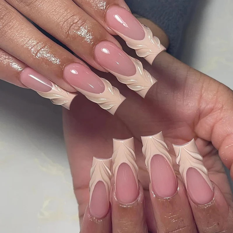 Artful Nail Extensions with Elegant Leaf Designs Stornfield