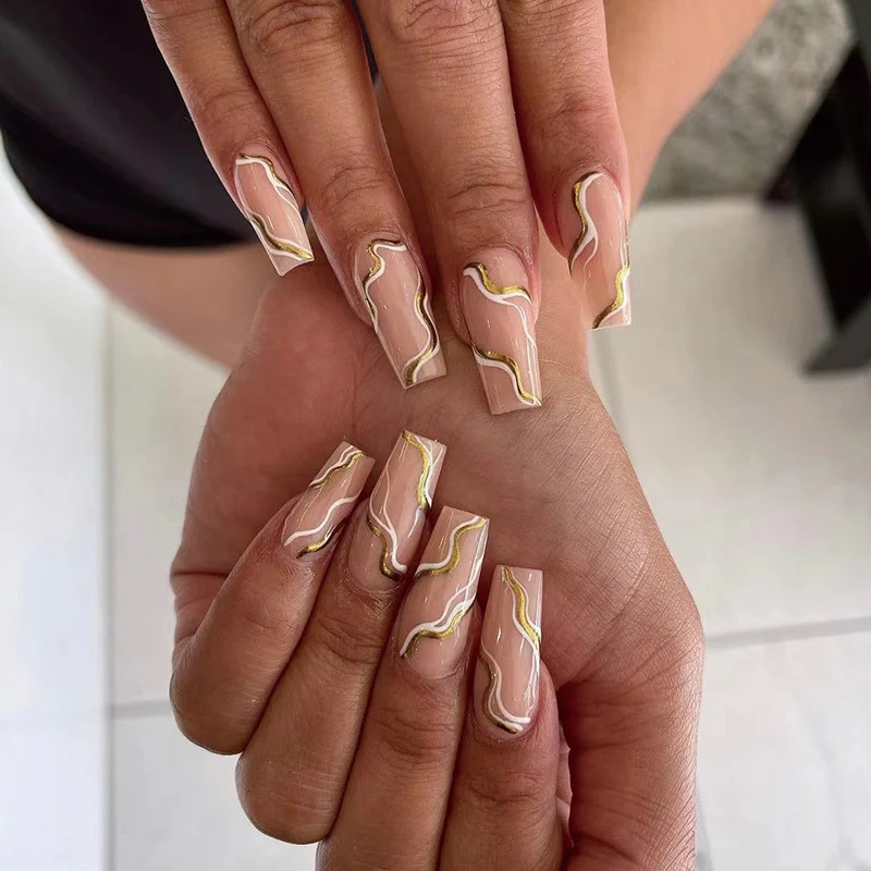 Artful Nail Extensions with Elegant Wave Design Stornfield