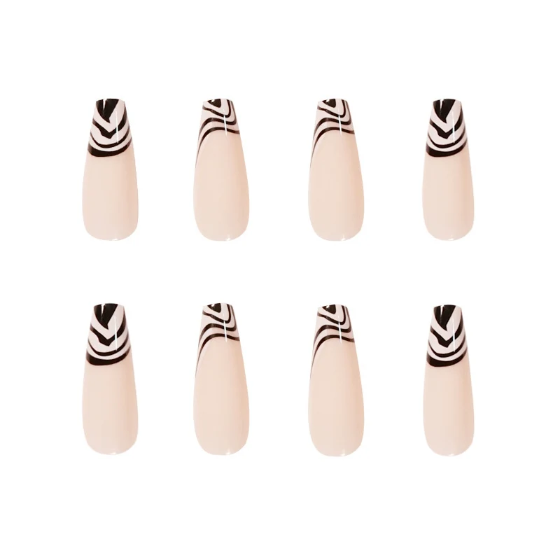 Artful Nail Extensions with Elegant Black-White Pattern Stornfield