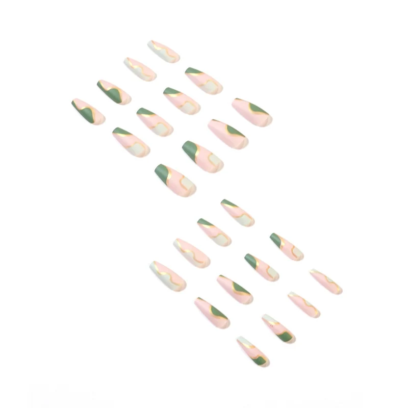 Artful Nail Extensions with Elegant Gold Decoration Design Stornfield