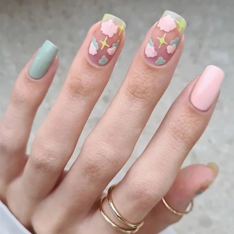 Artful nail extensions with an elegant leaf pattern Stornfield