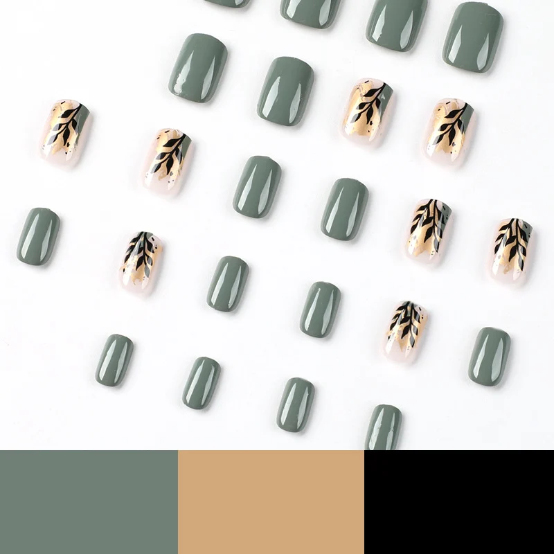 Artful Nail Extensions with Elegant Leaf Design Stornfield