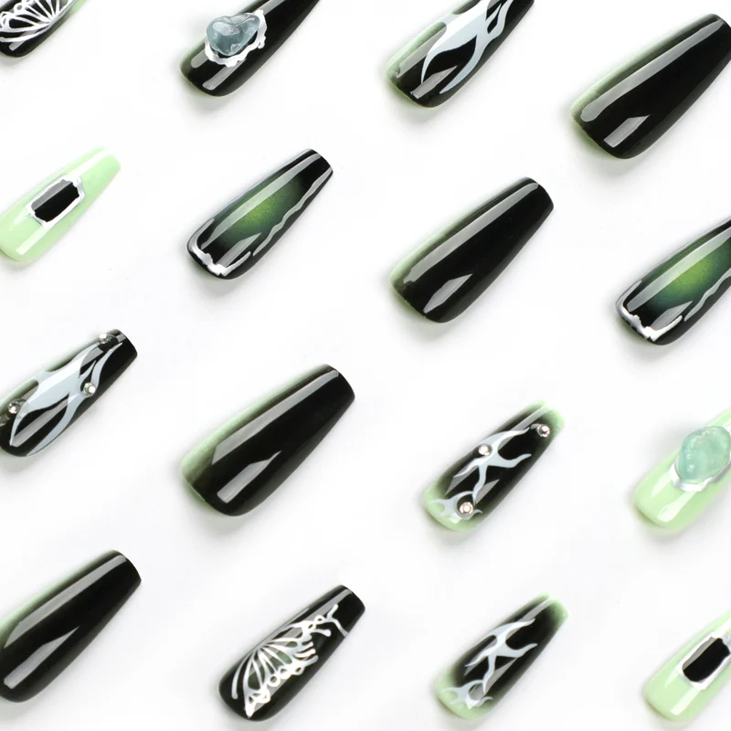 Artful Nail Extensions with Unique Glitter Accents Stornfield