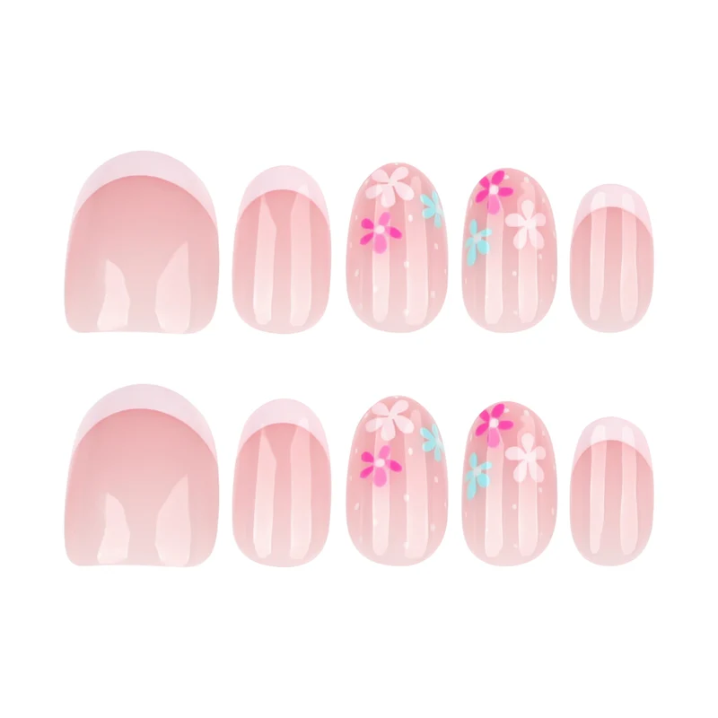 Artful nail extensions with colorful floral designs and glitter Stornfield