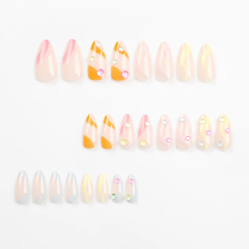 Artistic Nail Extensions with Colorful Design and Glitter Accents Stornfield