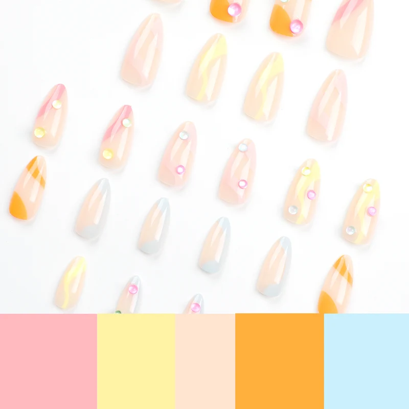 Artistic Nail Extensions with Colorful Design and Glitter Accents Stornfield