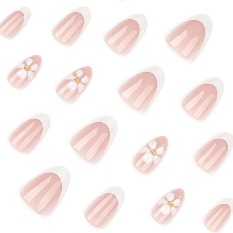 Artful nail extensions with flower design and elegant French tips Stornfield