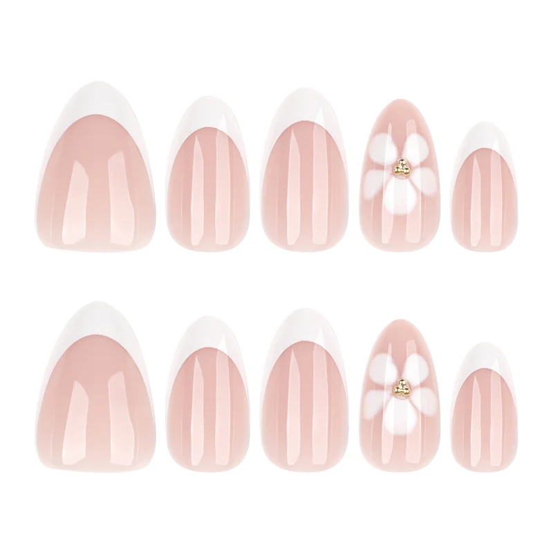 Artful nail extensions with flower design and elegant French tips Stornfield