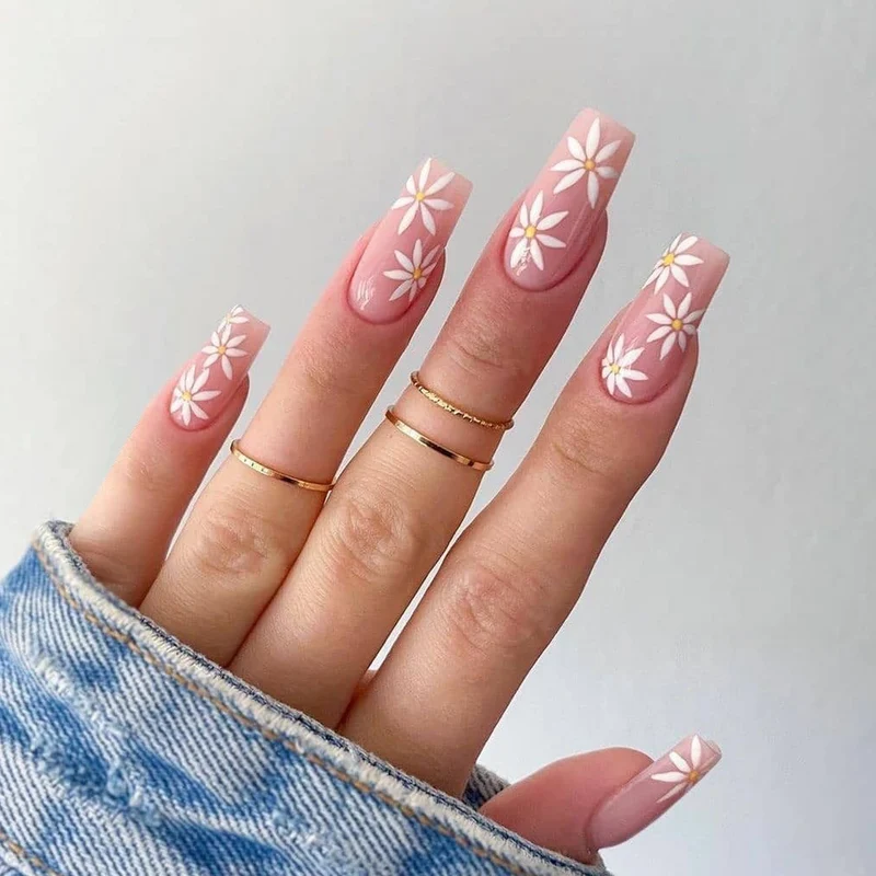 Artistic Nail Extensions with Blooming Accents Stornfield