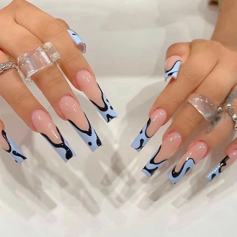 Artful Nail Extensions with Abstract Wave Pattern Stornfield