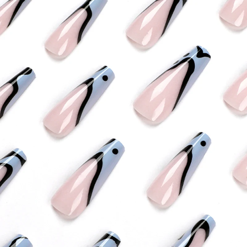 Artful Nail Extensions with Abstract Wave Pattern Stornfield