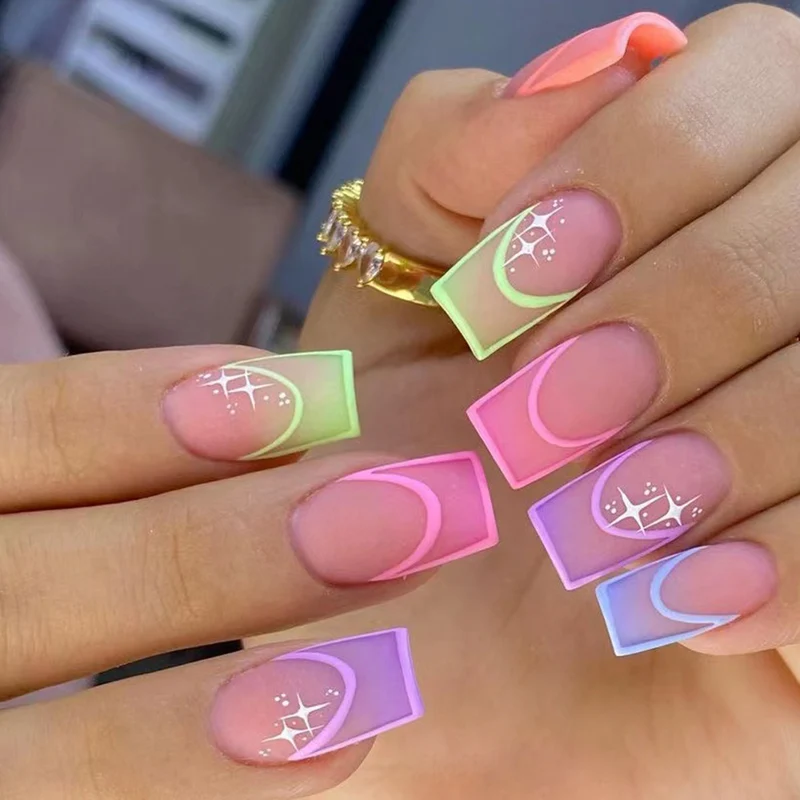 Artful nail extensions in modern design with geometric decorations Stornfield