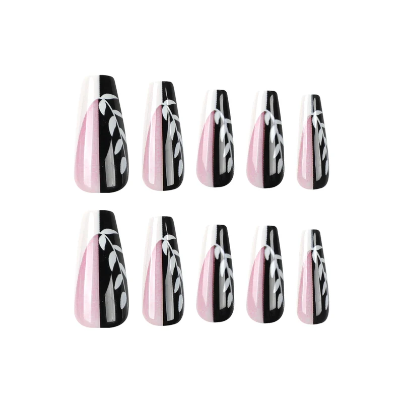Artful nail extensions in elegant black and white design Stornfield