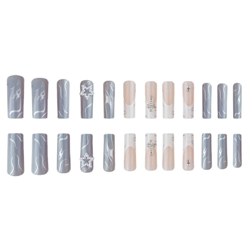 Stylish Long Acrylic Nail Extensions with Gem Accents Stornfield