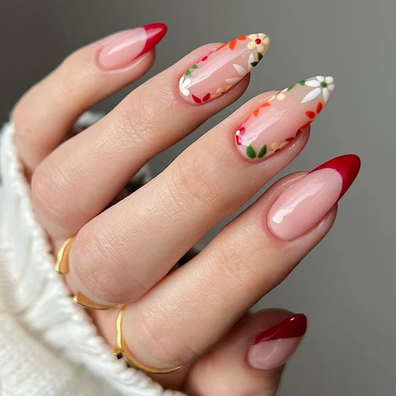 Floral French Tip False Nail Art Stornfield