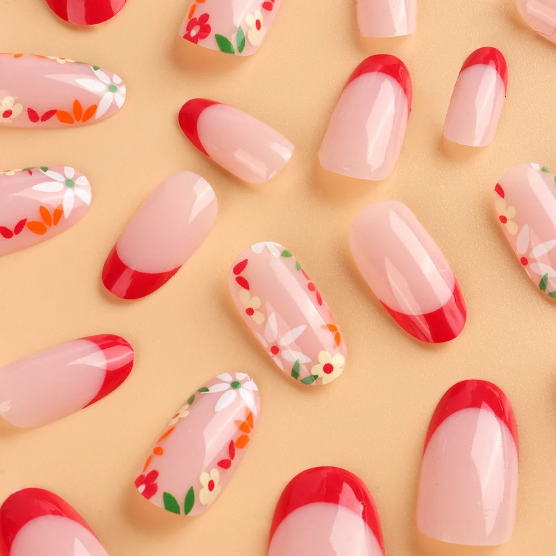 Floral French Tip False Nail Art Stornfield