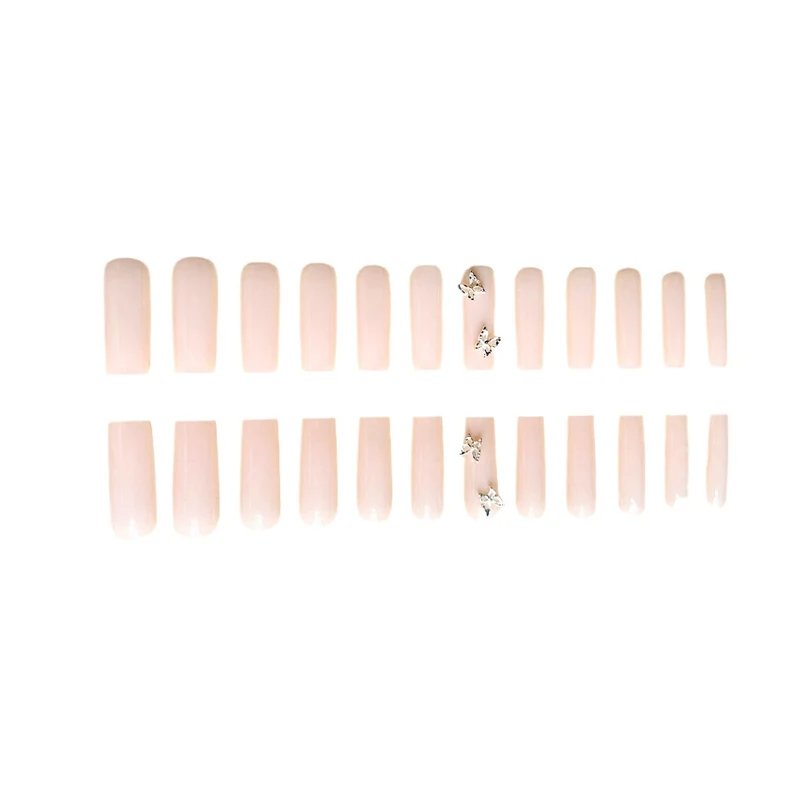 Elegant Long Coffin Nail Extensions with Butterfly Accents Stornfield