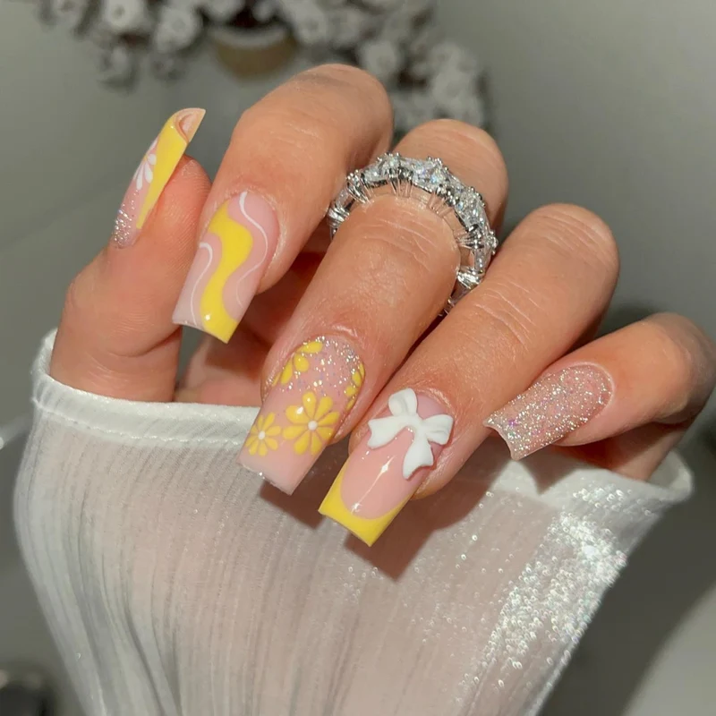 Floral Pattern Acrylic Nail Extensions Stornfield