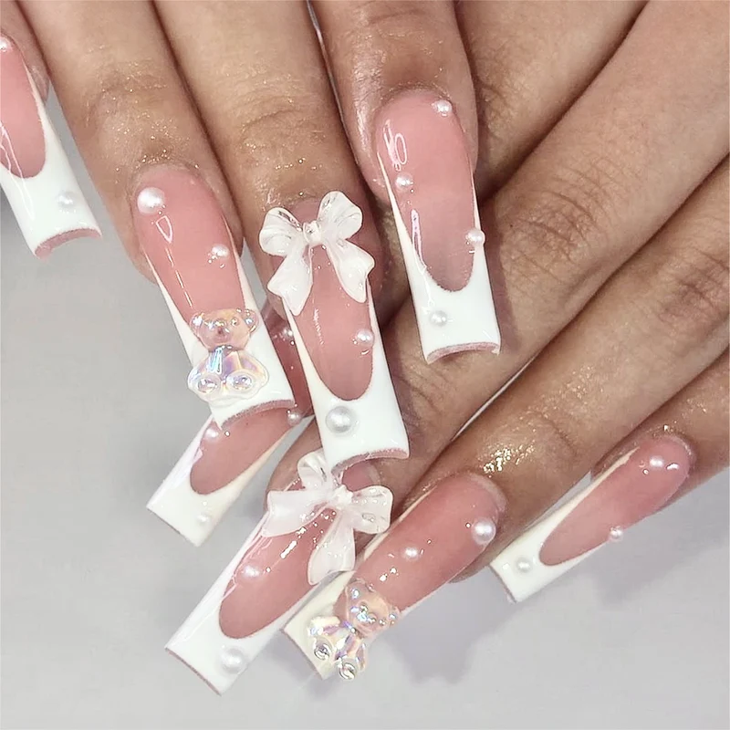 Decorative Press-On Nail Extensions with Floral Accents Stornfield