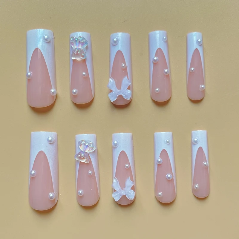 Decorative Press-On Nail Extensions with Floral Accents Stornfield