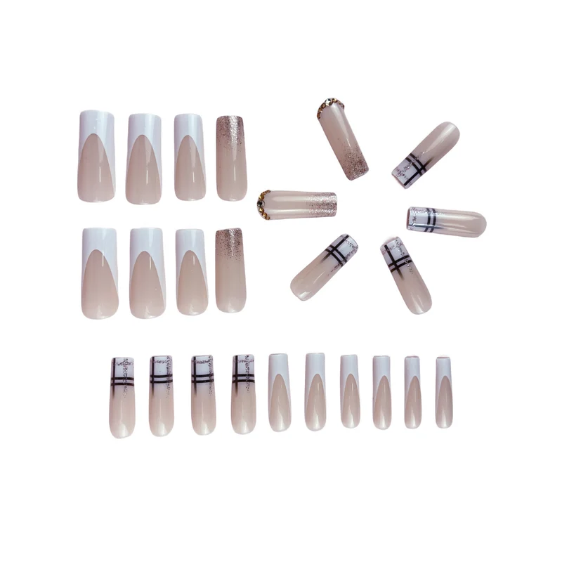 Decorative Long Coffin Nail Extensions with Glitter Accents Stornfield