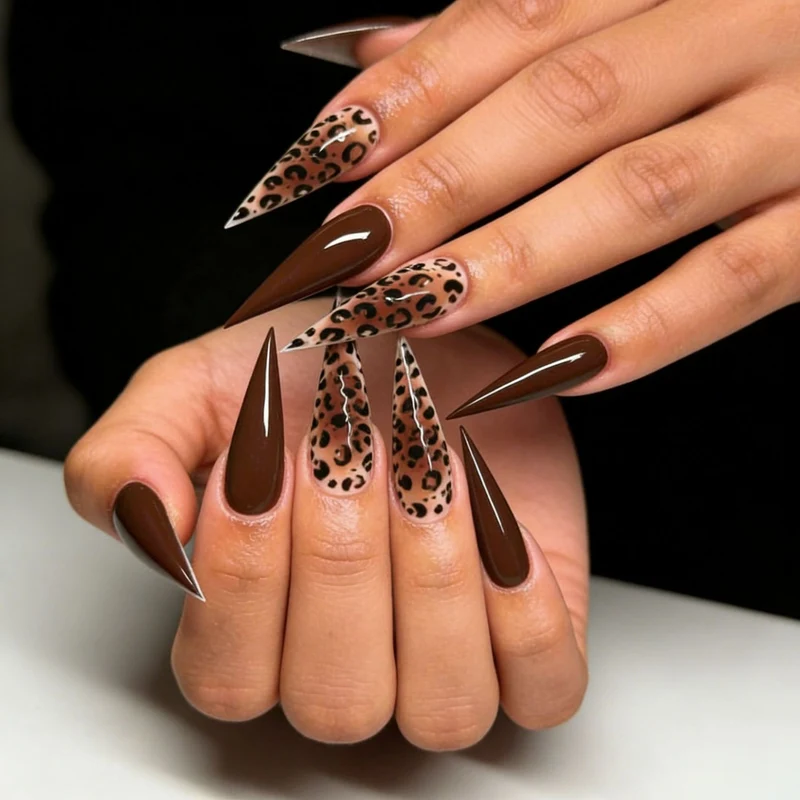 Artistic Stiletto Nail Extensions with Leopard Design Stornfield