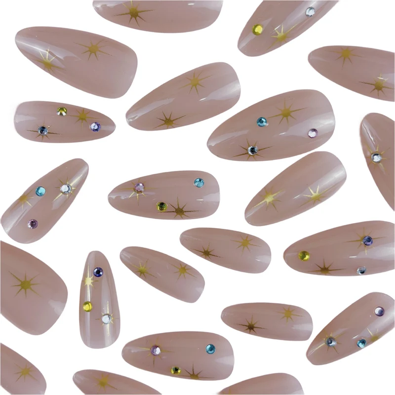 Artistic Rhinestone-Embellished Almond-Shaped Nail Extensions Stornfield