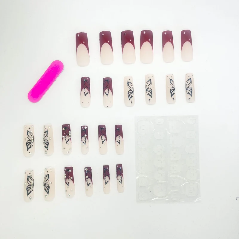 Artistic Long Nail Extensions with Butterfly Design Stornfield