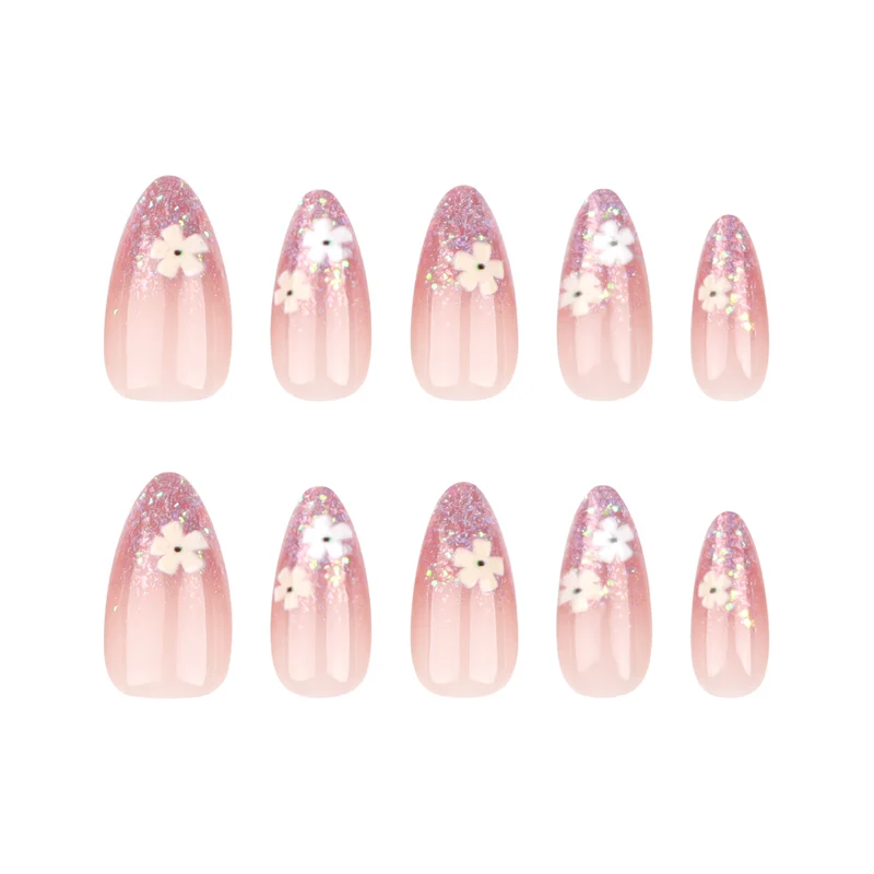 Glamorous nail extensions with glittering and floral design Stornfield