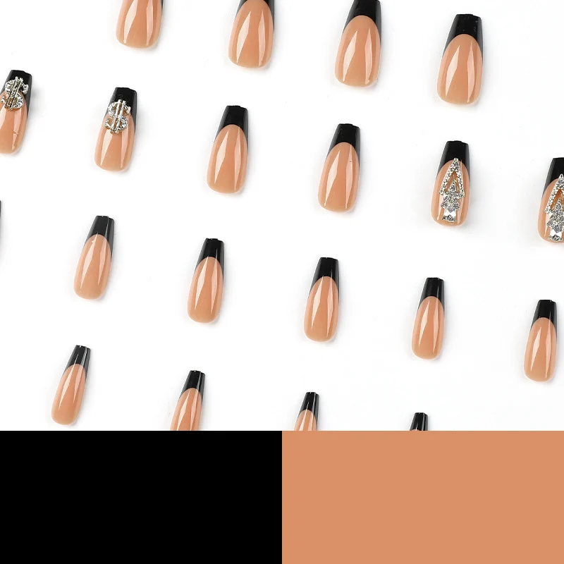 Glamorous artificial nails with rhinestones and black tips Stornfield